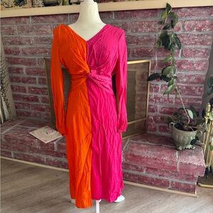 SHEIN Orange and Pink Midi Dress